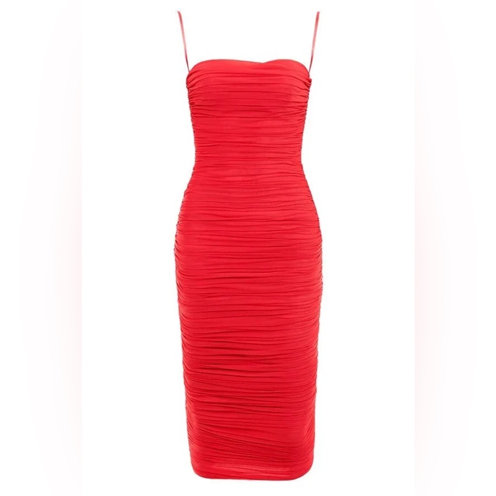 HOUSE OF CB Sirene Red Gathered Organza Mesh Dress